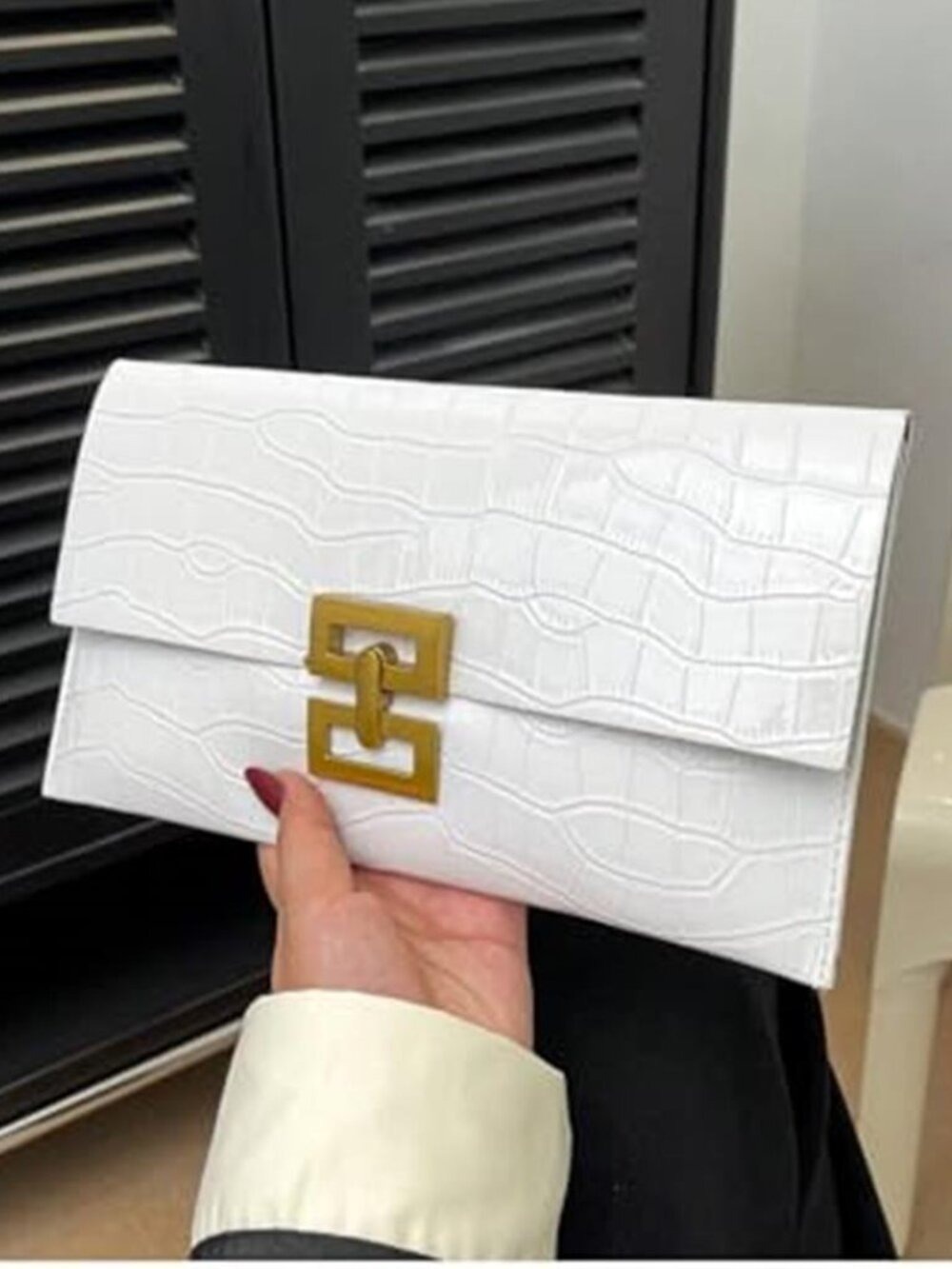 Women White Clutch Evening Bag Envelope Handbag Purse Vegan Leather